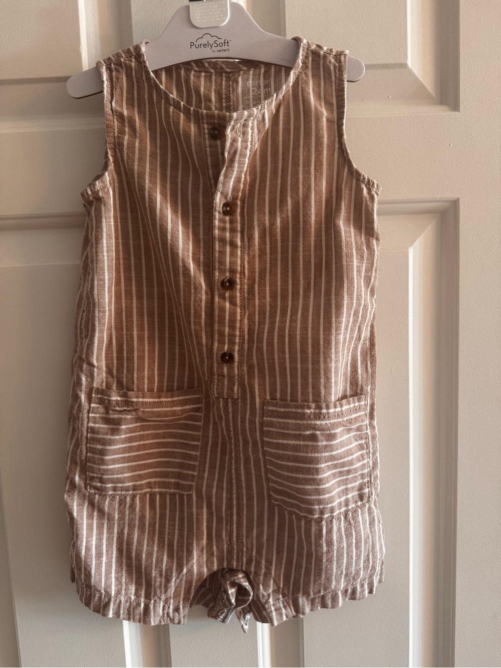 Carter's Tan and White Striped Sleeveless Romper